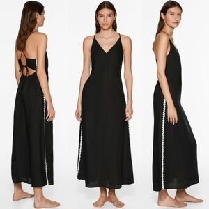 ☆Oysho Black Maxi Dress with White Trim☆